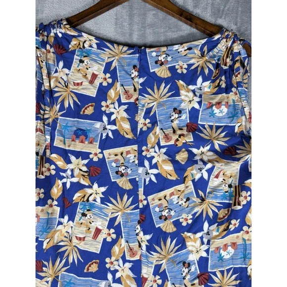 Disney Store Mickey & Minnie Mouse Tropical Aloha Blue Floral Maxi Dress Large - Picture 9 of 11
